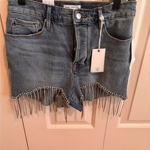 Good American Denim Shorts with Fringe